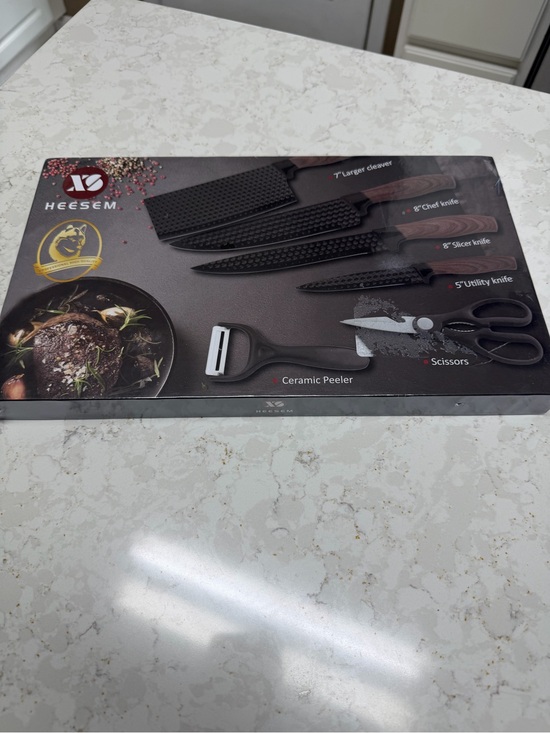 Other - Heesem 6-Piece Knife Set with Ceramic Peeler & Scissors - Black/Brown new